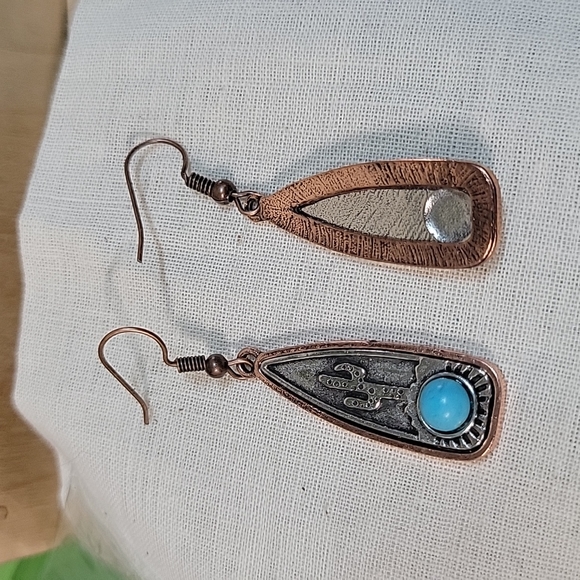 🔥LAST PAIR🔥Cactus and Turquoise Etched Pendant Drop Earrings - Picture 6 of 7